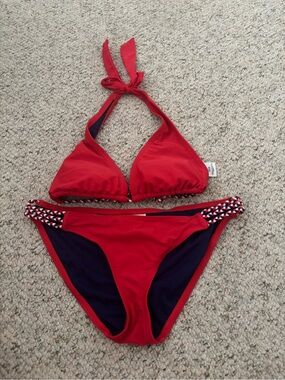 Mossimo Supply Co. Red Halter Bikini with Braided Trim
